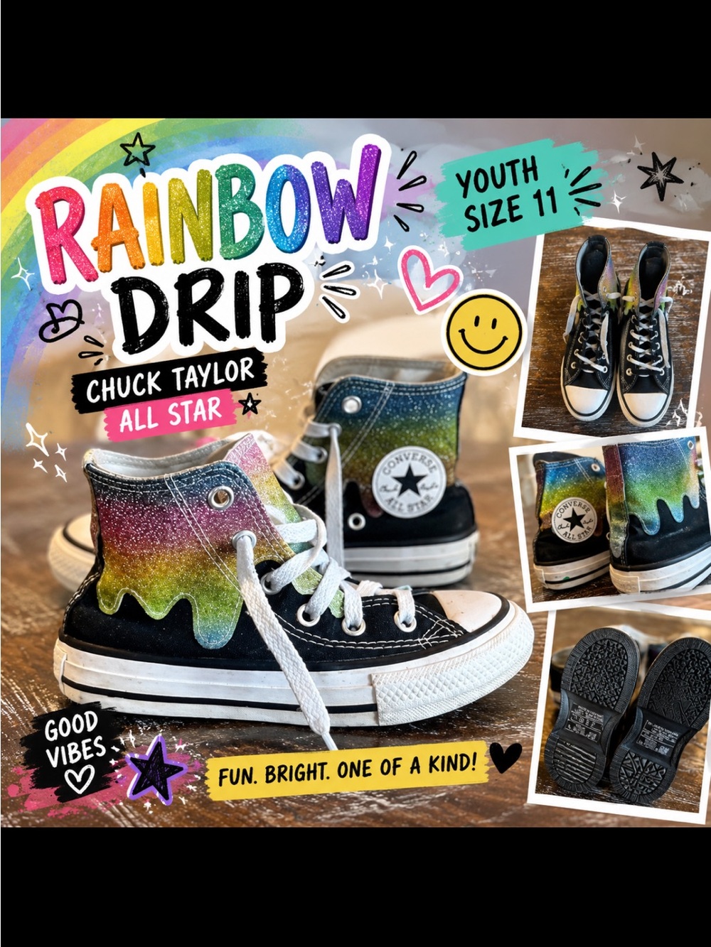 Converse Kids Rainbow Drip Chuck Taylor High-Tops - Youth Size 11
